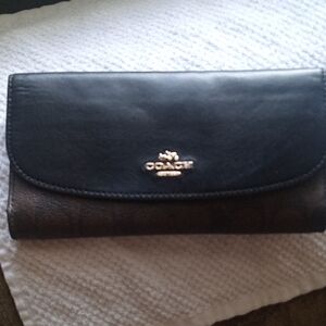 Coach Black and Brown Wallet with Gold Accent